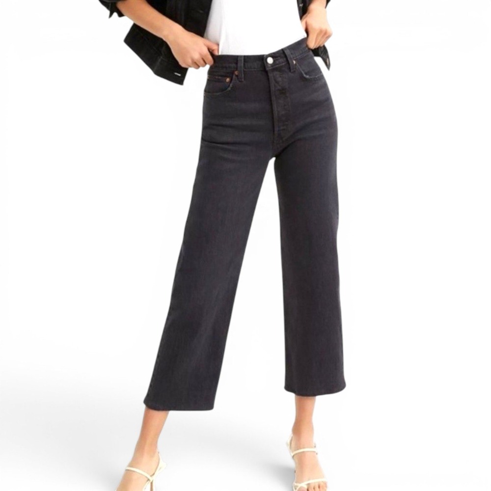 Levi's Premium Ribcage Straight Ankle Jeans Womens 26 Black Wash High Rise Denim
